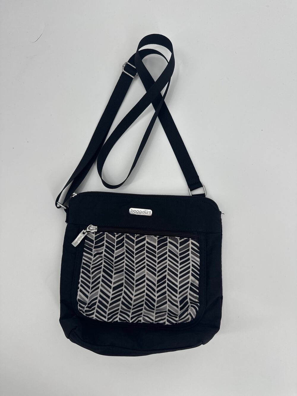 BAGGALLINI Crossbody Nylon Bag Black with Chevron design